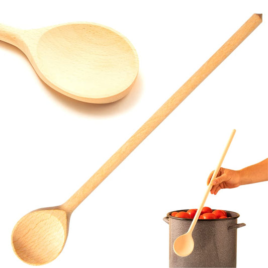 Mr.Woodware Wooden Kitchen Utensils- 24 Inch Long Handle Beech Wood Wok Spatula and Cooking Spoon - 2 in 1 Wooden Cooking Utensils Set for Mixing in Big Stock Pots Cauldron (Spoon)