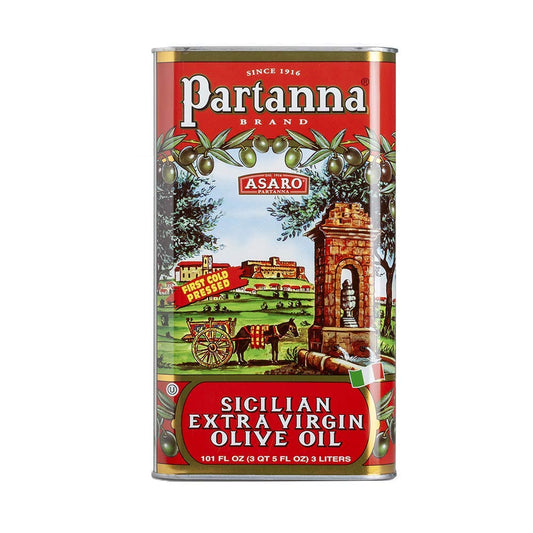 Partanna Robust Extra Virgin Olive Oil - Premium Castelvetrano Oil - Harvested in Sicily - Pure Authentic Italian - Monovarietal - Rich in Flavor - First Cold Pressed - 101oz (3 liter) Tin