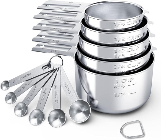 TILUCK Stainless Steel Measuring Cups & Spoons Set, Cups and Spoons,Kitchen Gadgets for Cooking & Baking (Medium)