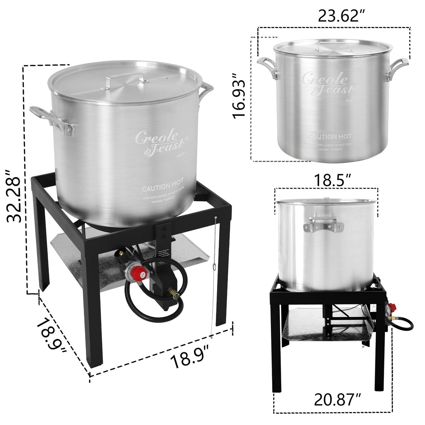 Creole Feast SBK0601 60 Qt. Seafood Boil Pot with Basket and Burner, Outdoor Aluminum Propane Seafood Boiler with 10 PSI Regulator, 100,000 BTU, Ideal for Cooking Crawfish, Crab, Shrimp, Lobster, Fish