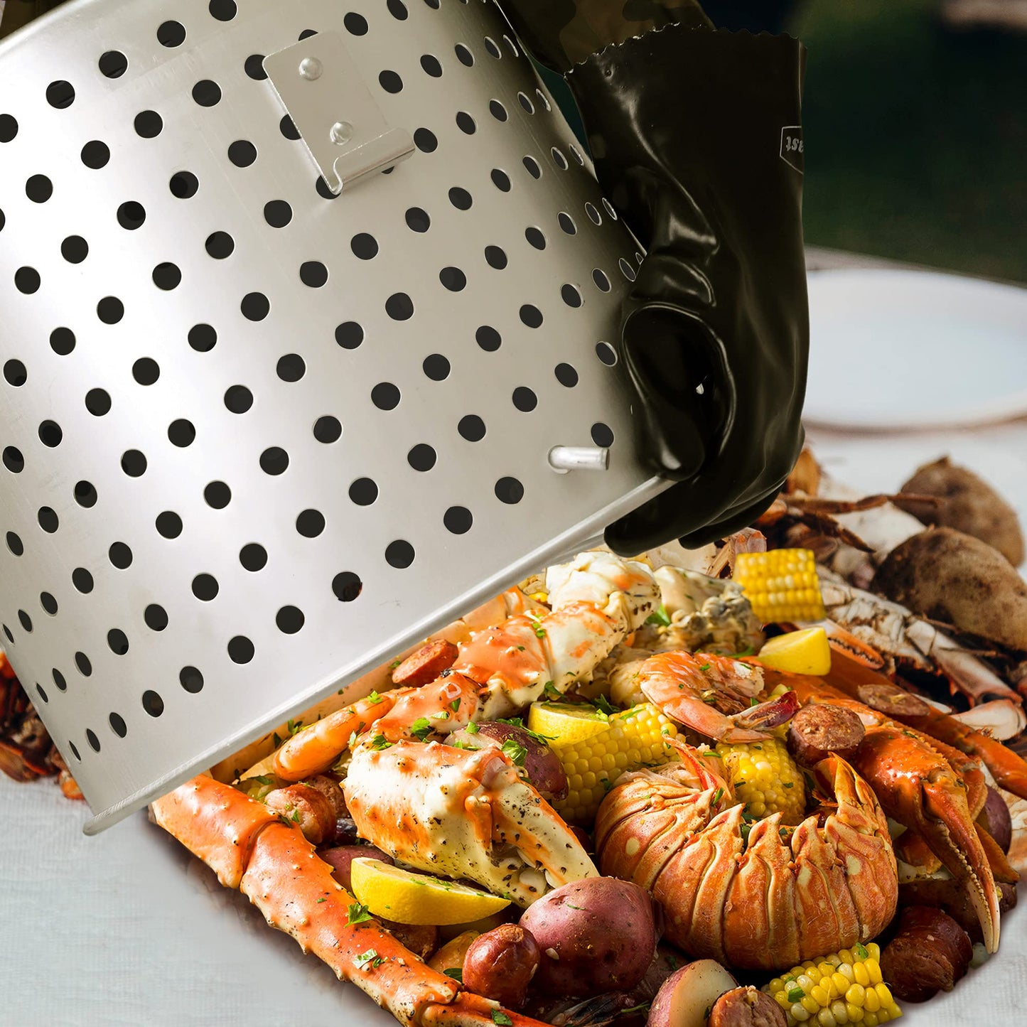 Creole Feast SBK0601 60 Qt. Seafood Boil Pot with Basket and Burner, Outdoor Aluminum Propane Seafood Boiler with 10 PSI Regulator, 100,000 BTU, Ideal for Cooking Crawfish, Crab, Shrimp, Lobster, Fish