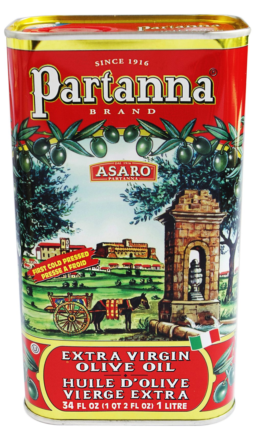 Partanna Robust Extra Virgin Olive Oil - Premium Castelvetrano Oil - Harvested in Sicily - Pure Authentic Italian - Monovarietal - Rich in Flavor - First Cold Pressed - 101oz (3 liter) Tin