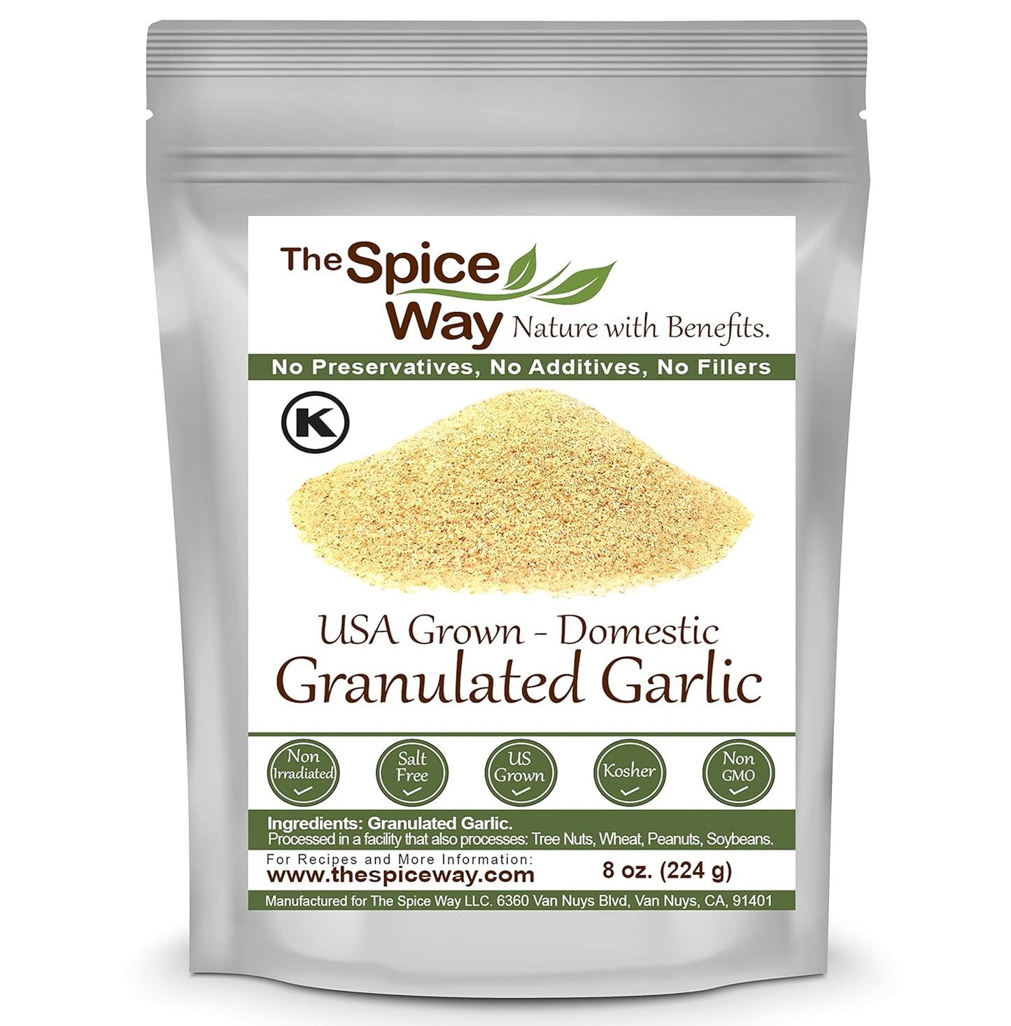 The Spice Way Granulated Garlic - Domestic, US Grown (8 oz) resealable bag