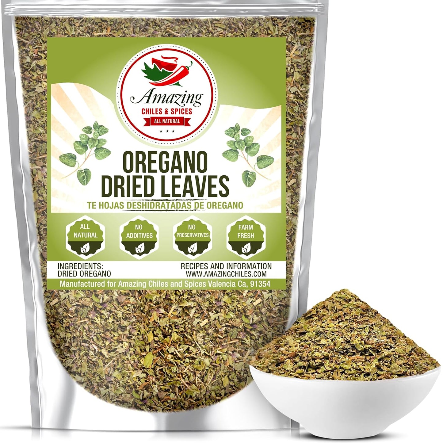 Dried Oregano Leaves, 4 oz, Fresh Dry Herb for Cooking and Baking, All Natural and Farm Fresh, No Preservatives, Traditional Mediterranean by Amazing Chiles & Spices